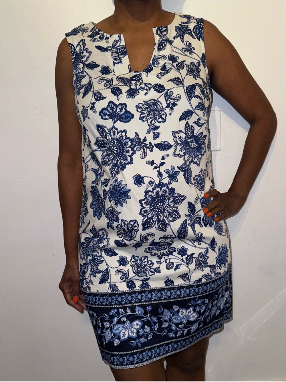 London Times White Dress with Navy Trim